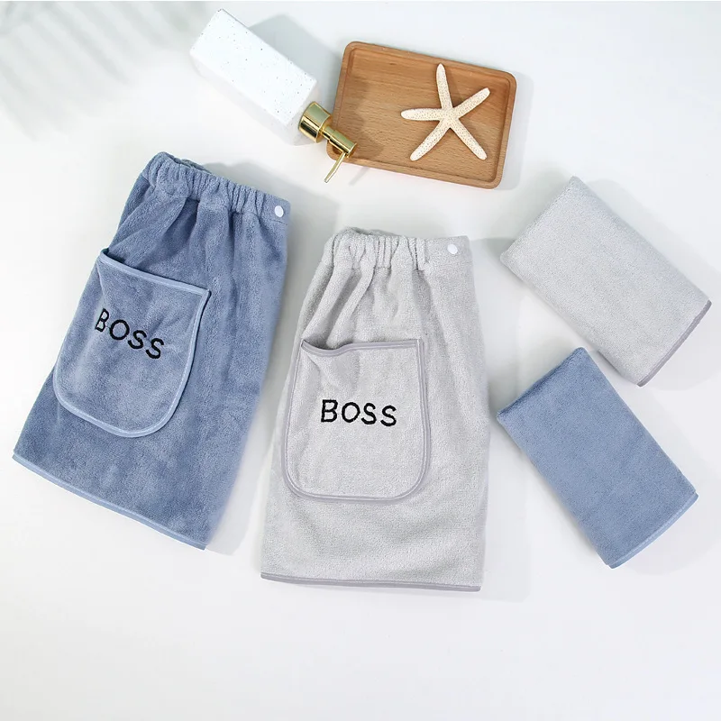 Manufacturer High Density Man Bath Skirt Adjustable Microfiber Bathrobe Soft Comfortable Bath Dress Spa Body Wrap Towel
