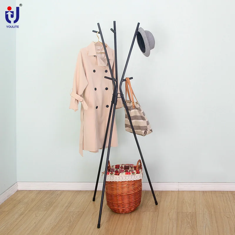 High Shine Dark Grey Vinyl Puffer Black Metal Office Clothes Single Pole Coat Hanger Stand Tree