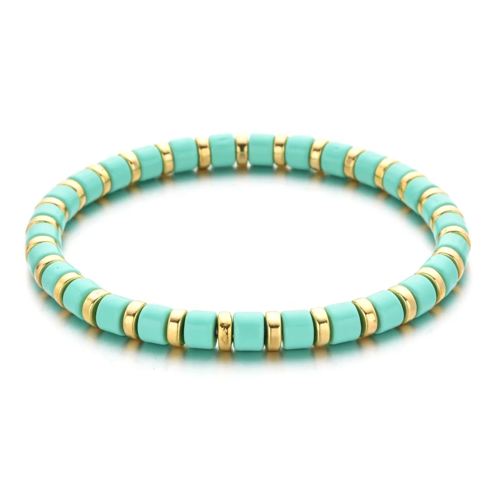 ZMZY New Arrival Orange Blue Spring Summer Rainbow Enamel Tile Beads Bracelet For Women