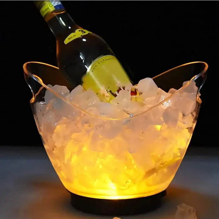 Large Capacity Acrylic LED Ice Bucket Bottle with Handle Luxury Glowing Colors for Wine Beer Cooling & Party Bar Use