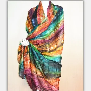 
floral printing nature smooth 100% pure silk habotai long silk scarf 