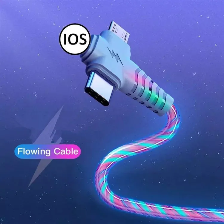 3in1 потока световой освещение USB кабель для Samsung 3 в 1 светодиодный кабель с разъемом Micro USB Type-C для 8Pin Кабель зарядного устройства для iPhone для Huawei Xiaomi