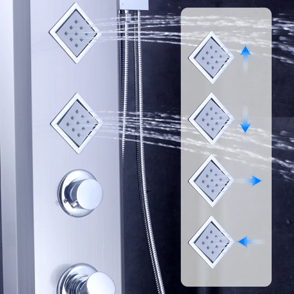 Soft Massage Modes Stainless Steel Wall System Panel Chrome Finish Brushed Valve Core Ceramic Material LED Shower Panel