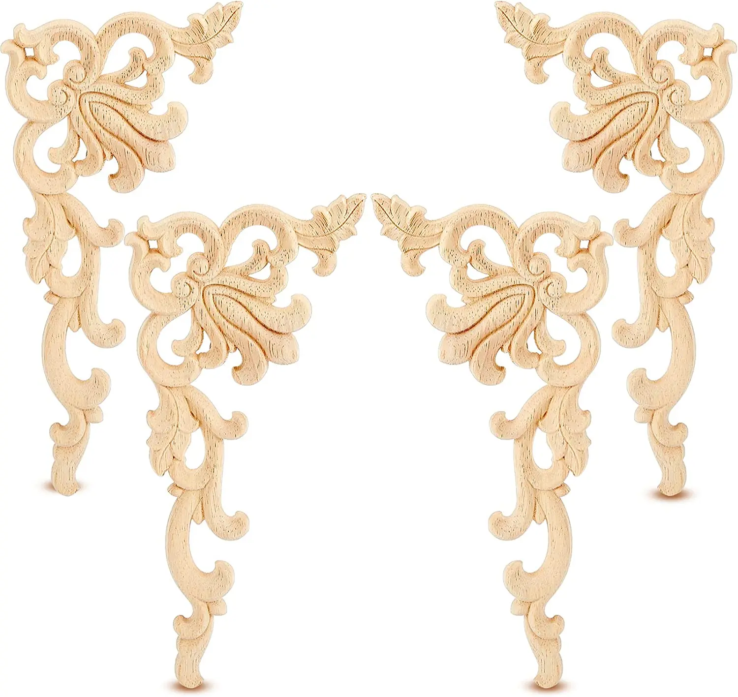 Wood Appliques Onlays Decorative Furniture Unpainted Wood Carved Corner Onlay Applique for Cabinet Door Bed Wardrobe Furniture