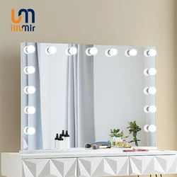 ILLUMIR HD Hollywood Style Mirror Large Aluminum Framed Led Lighted Table Vanity with 15 Light Bulbs for Girl Vanity Cosmetic