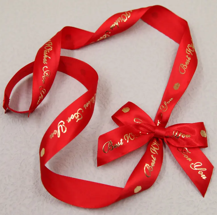 Wholesale Decoration Ribbon  Bow Custom Packing Bow Colors Satin Ribbon Gift Wrapping Bow With Company Logo Printed