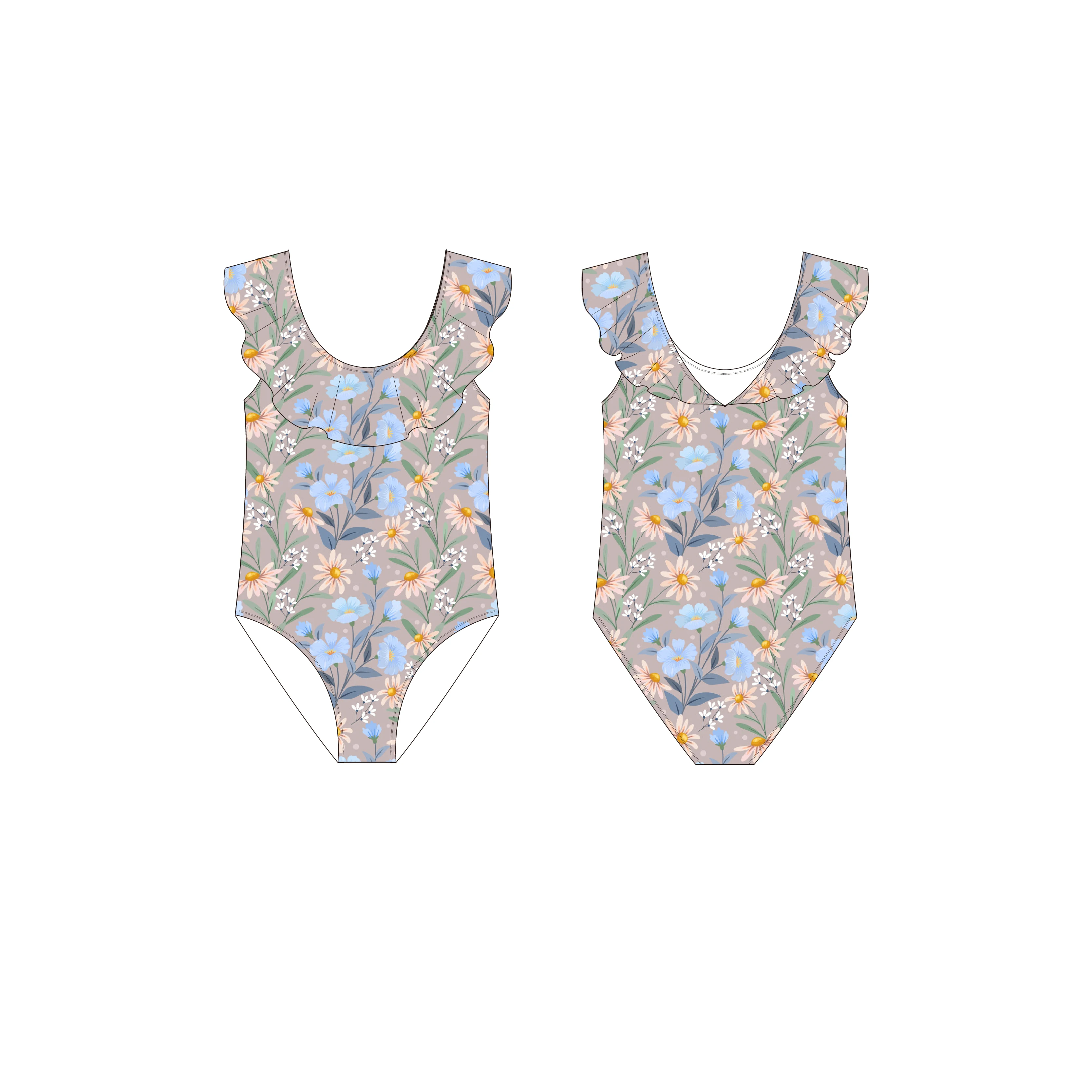 Custom Children Kids Swimming Bikini Dress Swimwear Girls One-piece Swimsuit