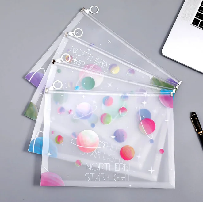 Multi-functional transparent paper bag a4 plastic pp file bag office materials creative stationery cartoon zipper bags custom