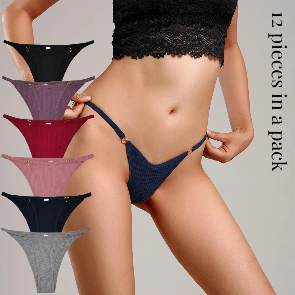 New Design Women Cotton Panties Sexy Low Waist Briefs G String Underwear Heart Metal Decoration Underpants Breathable Lingerie