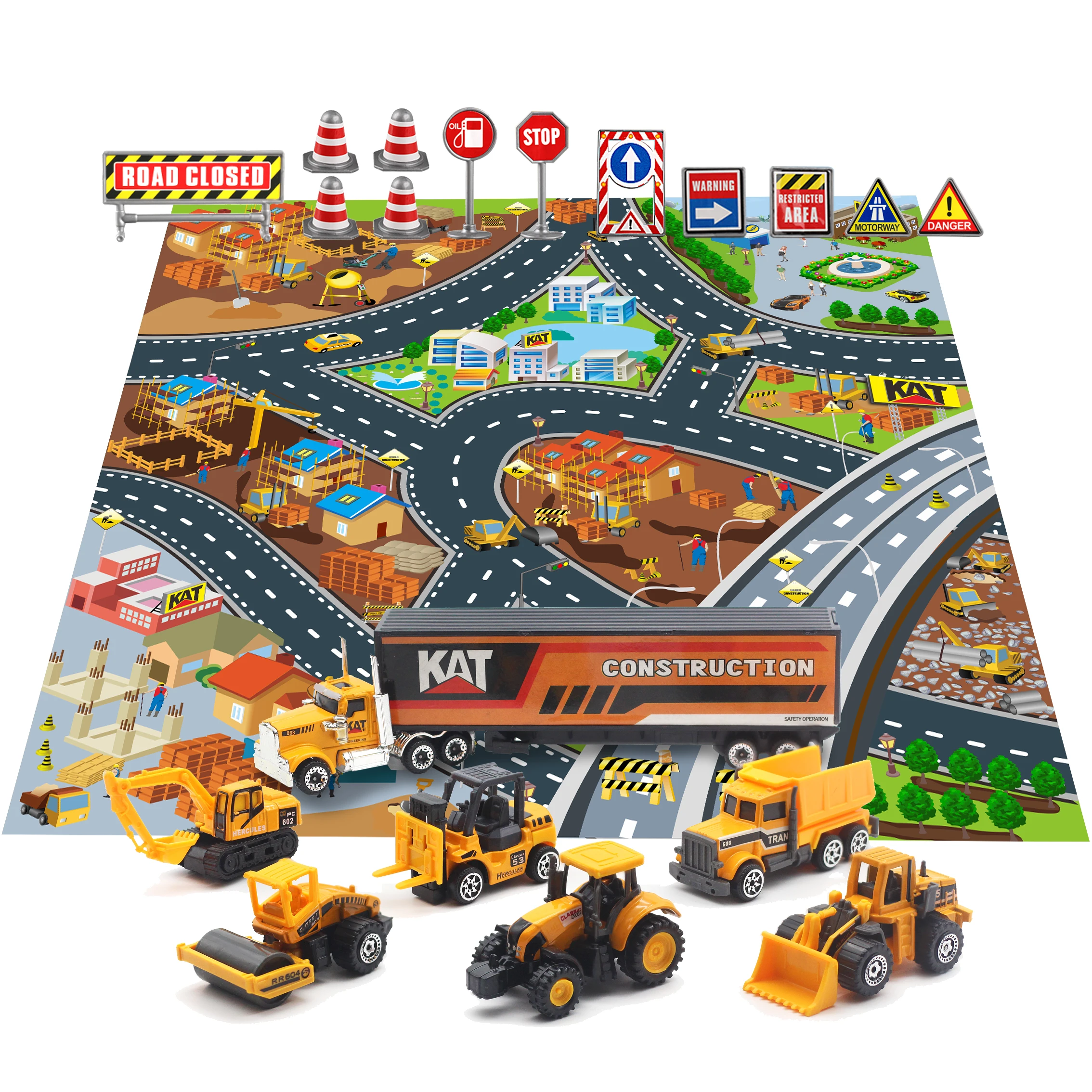 Wholesale 7Pcs Multi construction Toy Car Truck Trailer With Play Mat Excavator Digger Car Toys For Kids