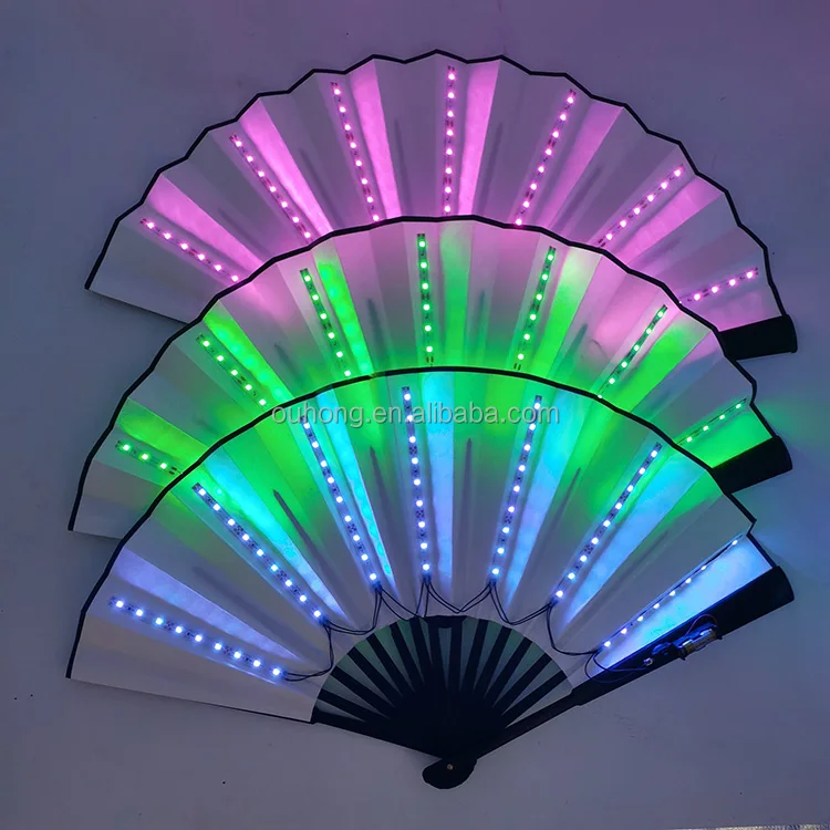 2023 New Design Led Hand Fan Folding Light Up Bamboo Decorative Paper Fans For Party