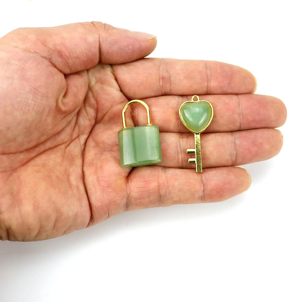 Creativity natural stone Love key lock pendant necklace gemstone jewelry crystal rose quartz amethyst pendant for couple