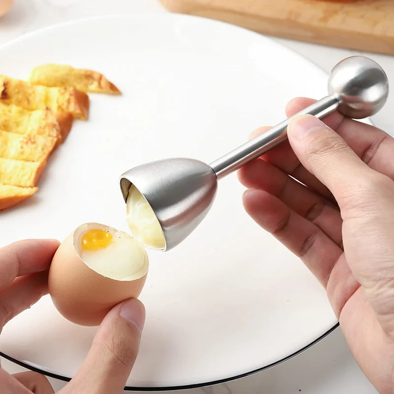 1 Egg Cutter Topper +1 Egg Spoon Set, 18/8 Stainless Steel Egg Cracker Tool