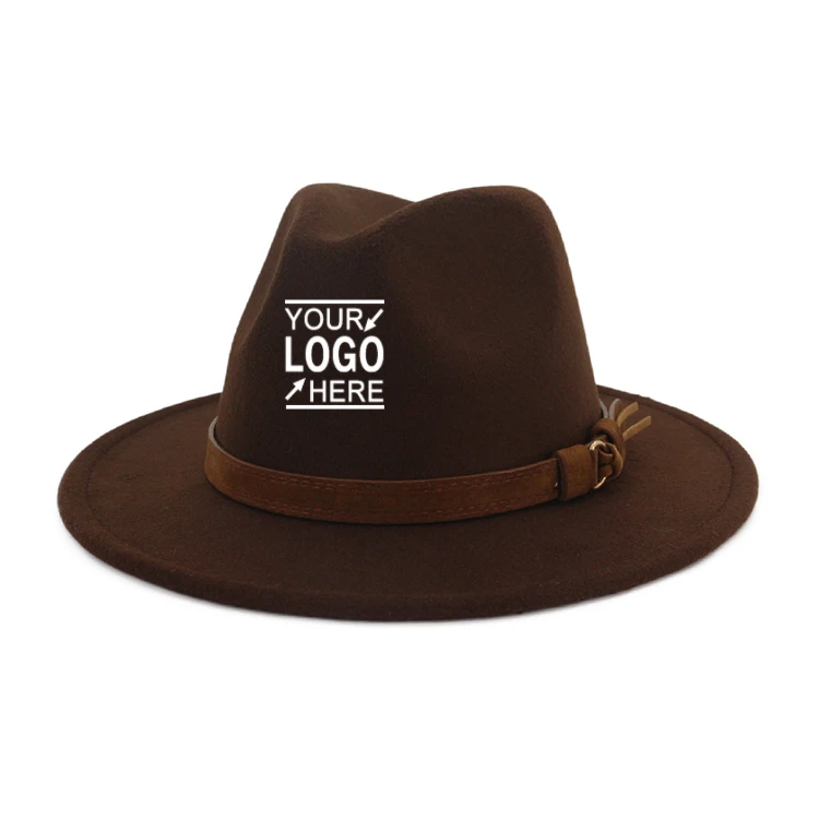 High Grade Custom 100% Wool pink Colored Church Cloche Cap Elegant Leather Belt Fedoras Hat Cowboy Cap For Women cowboy hats