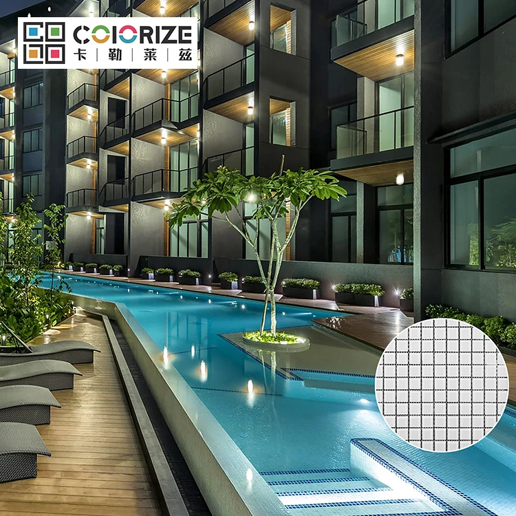 Colorize 300x300 mm 4mm Thickness pool glass mosaic Square White swimming pool glass mosaic tiles Mosaico Piscina