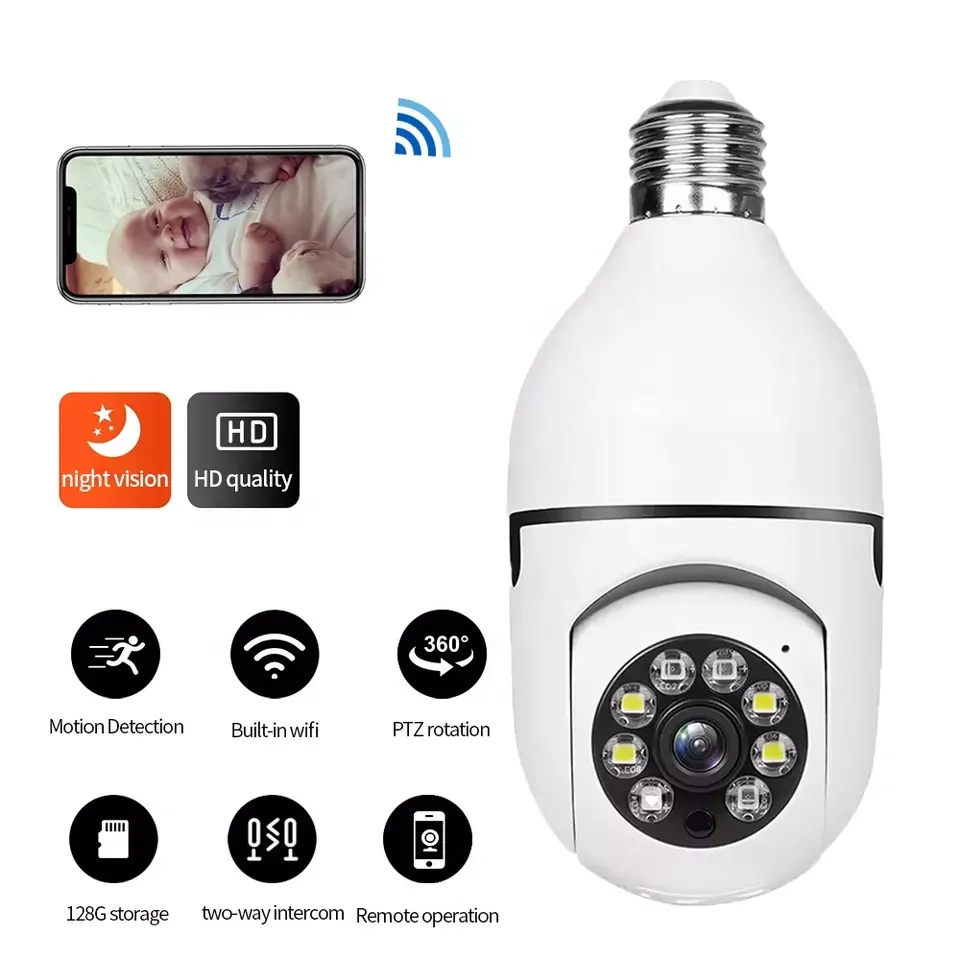 HD 720P Night Vision Wireless Bulb Lamp Camera Auto Tracking 360 Degree Wifi Home Security Cctv Light