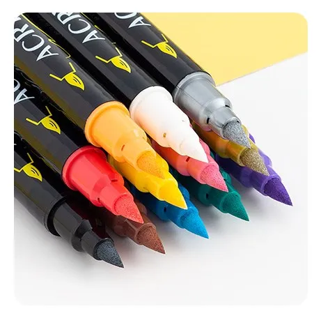 Hot Sale Non Toxic Soft Brush Acrylic Pen 12 Colors Dual Marker Brush Pen Set Art Marker