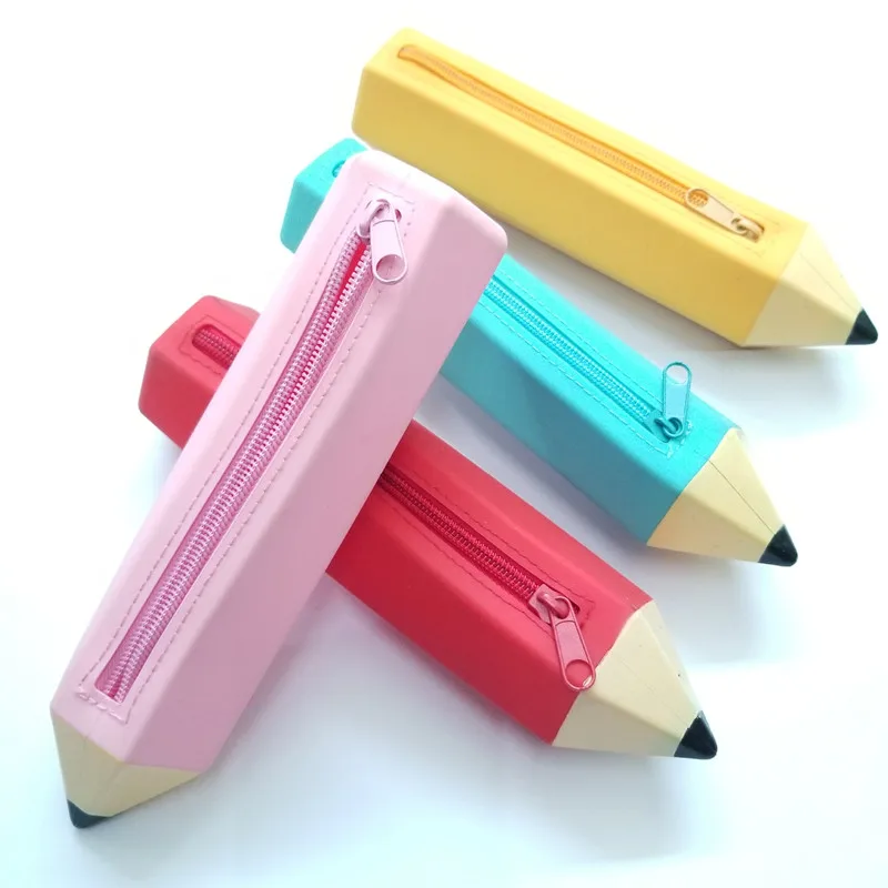 OEM ODM custom logo reusable bpa free plastic free school office fashion stationary zipper pencil shape silicone pencil case