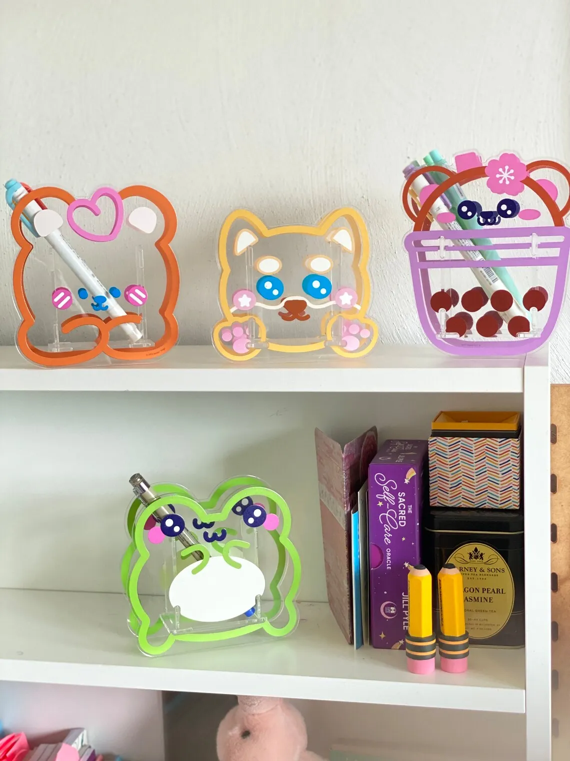 Cute Cartoon Brush Holders Stationery Desk Organizer Accessories Office Supplies Plastic Custom Acrylic Pen Holder