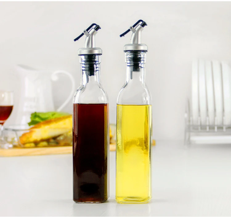 2023 Good reputable square olive and vinegar dispenser kitchen cooking oil glass bottle pot