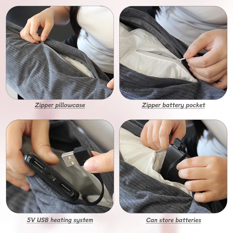 Graphene Fast Heating Wireless Film Smart Battery Powered Filling Lightweight Removable Cover Heated Pillow