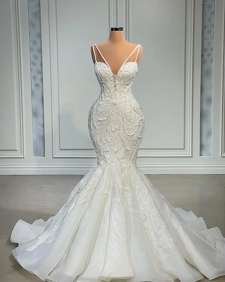 2024 Mermaid Wedding Dresses Women Elegant Sheer Bridal Gowns Lace vestidos de novia Second Reception Dress MW377