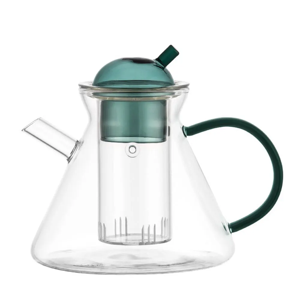 High Borosilicate Teapot Coffee Pot Set Danish Amber Teapot with colorful handle and lid