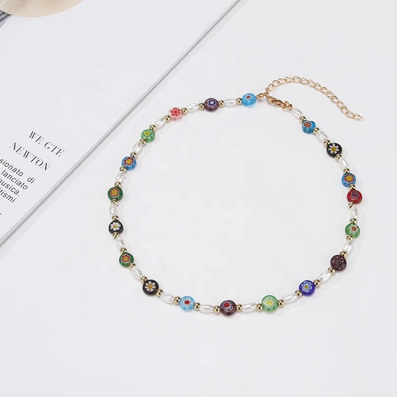 Хит продаж ювелирные изделия y2k бохо жемчужные бусины колье-чокер женские Девушки милые цветы глаза улыбка лицо кулон ожерелья