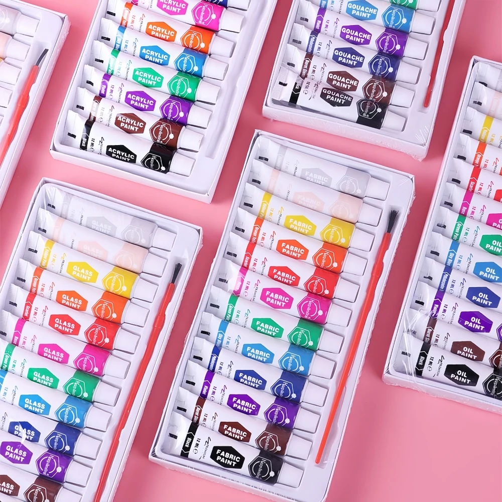 Keep Smiling 12 Colors 12ml Artist Painting Waterproof Non-Fading Fabric Color Paint Set For Clothes