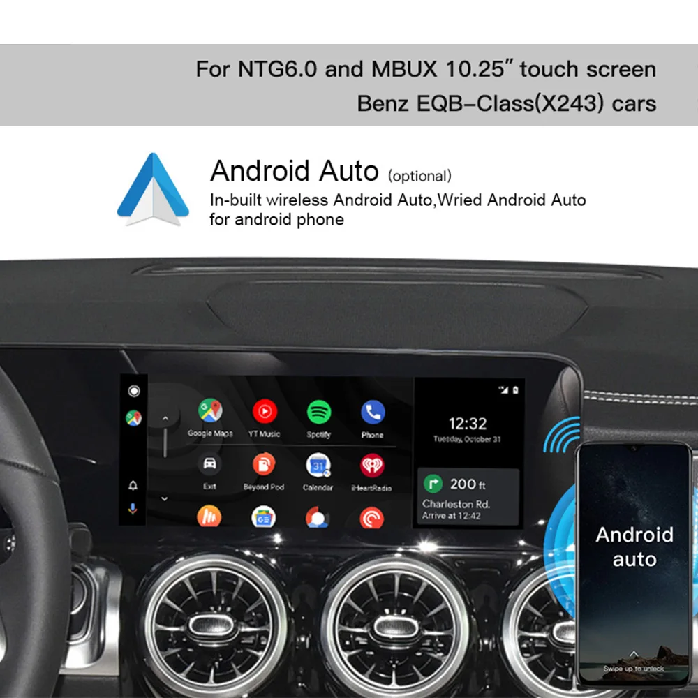 Top Quality Wireless Android Auto CarPlay Retrofit Kit 3 in 1 Android Media LVDS Box for Mercedes Benz EQB X243 MBUX Screen