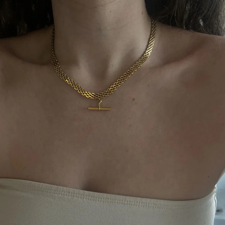 New Trendy T Bar Necklace Modern 18K Gold Plated Women Jewelry Set Custom Minimalist Gold Layered Necklace