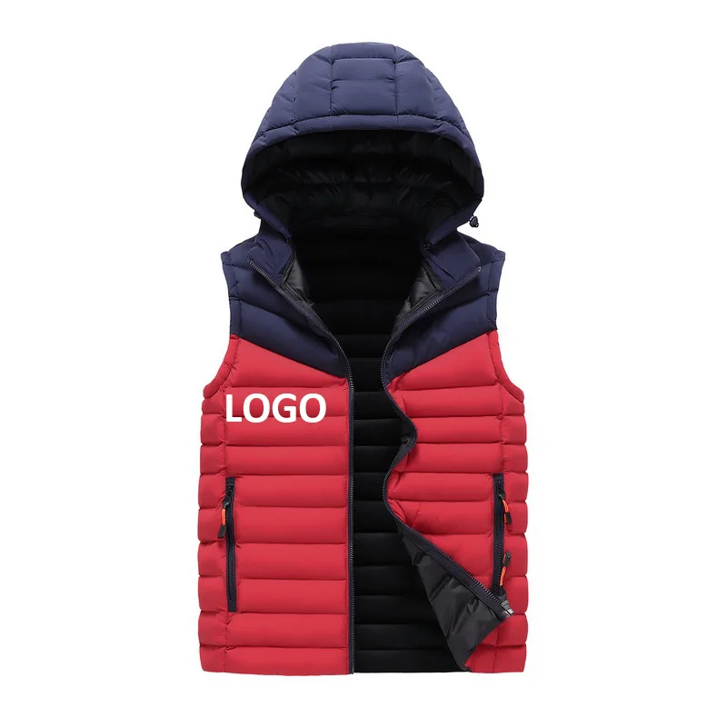 Winter Custom Unisex Waistcoats worn on both side hooded Vest coat casual sleeveless down jacket for men