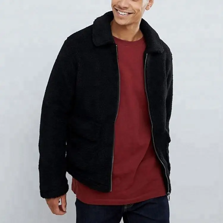 Winter Clothes Custom Embroidery Harrington Black Borg Jacket