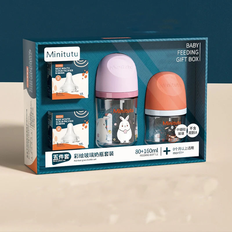 Newborn Colourful Painted Medium Borosilicate Wide Mouth Glass Bottle 80/160ml Glass 5 Pieces Newborn 0-6 Months