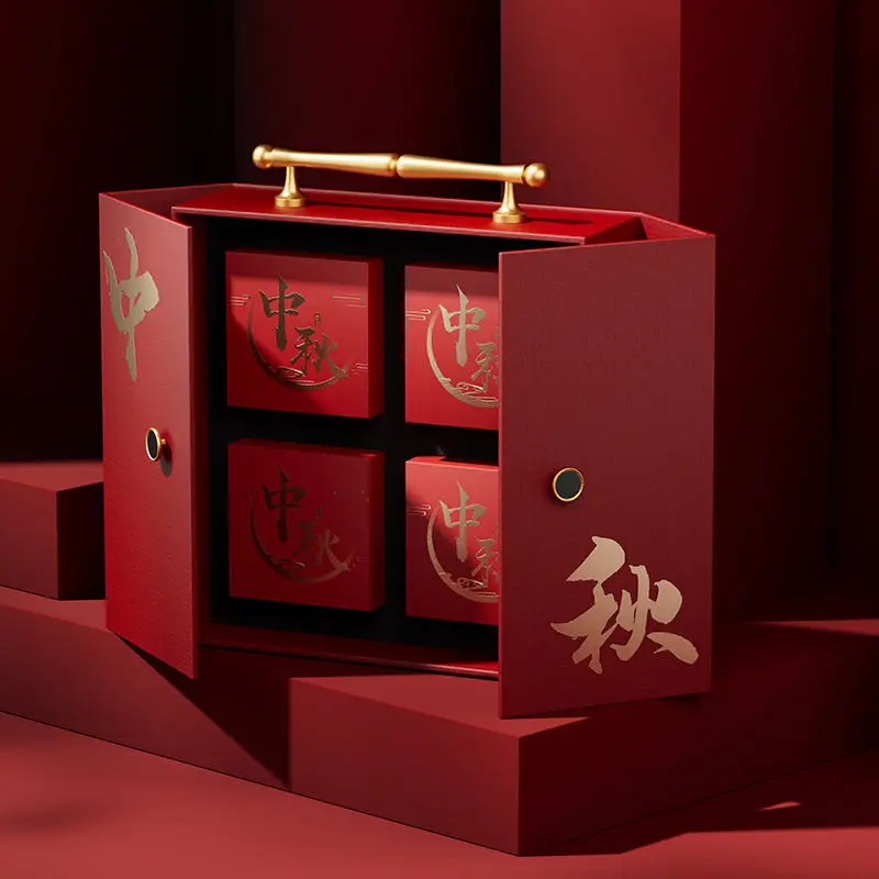 Custom logo chinese mooncake box mooncake 2023 packaging hard gift box of 4 luxury box mooncake premium hotel