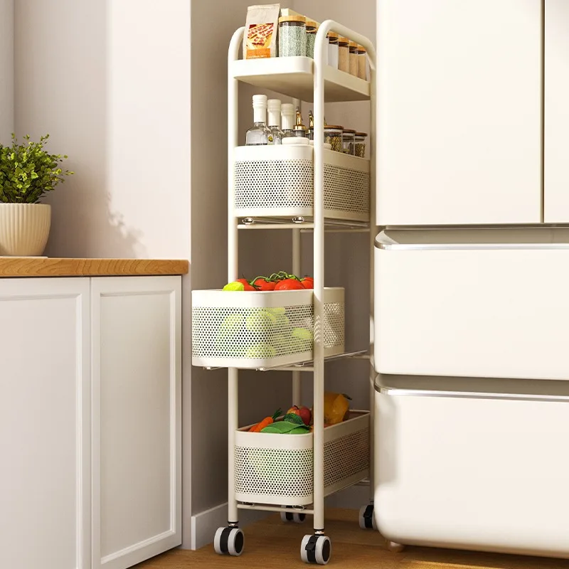 OWNSWING 4/5 Tier Trolley Storage Rack Multi-Purpose Utility Cart Narrow Seam Storage with Wheels Bathroom Bedroom Storage Shelf