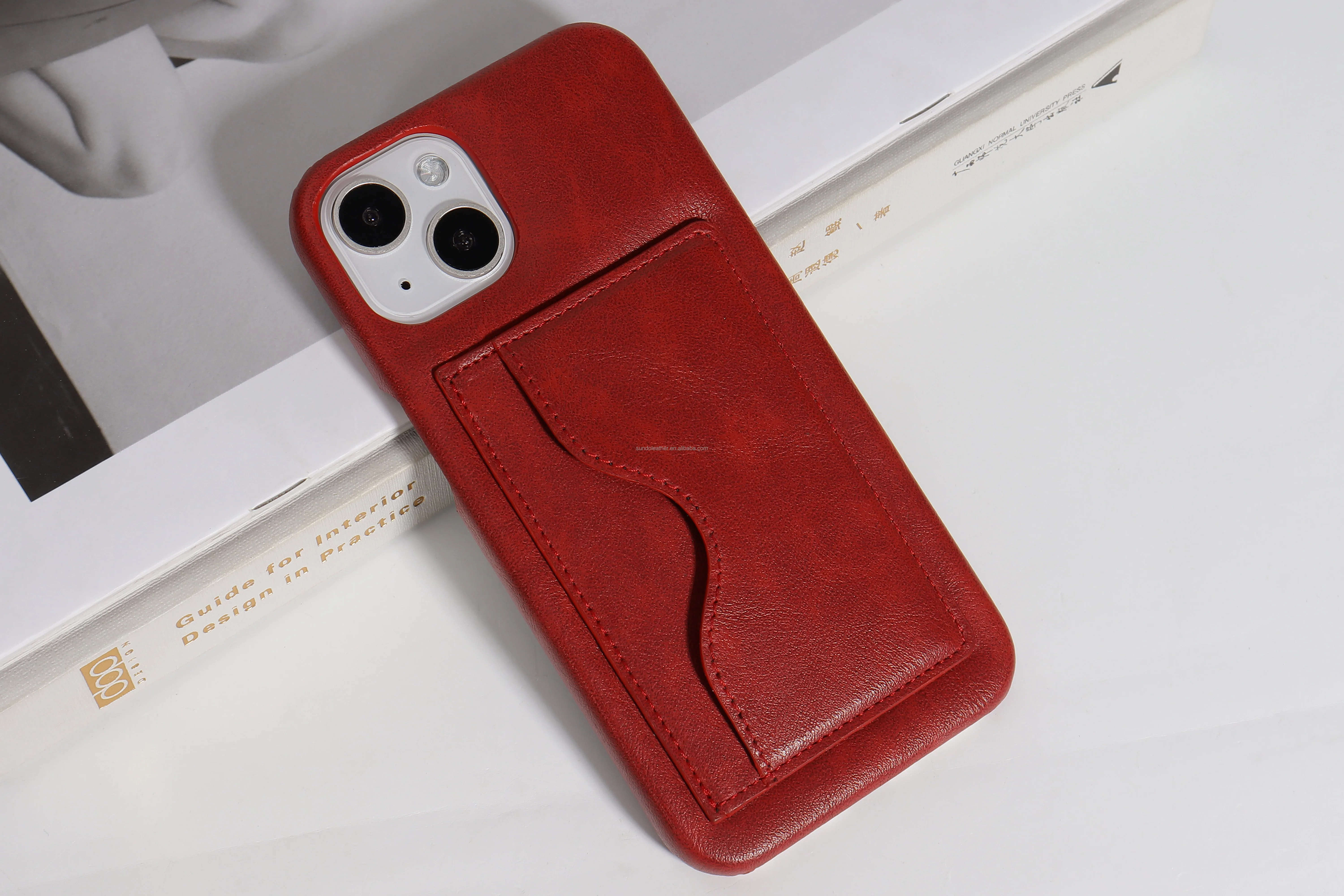 Factory Direct Sale Red New Design Pu Leather phone Case Custom Logo Designing Engrave for iPhone 13 14 Case Set
