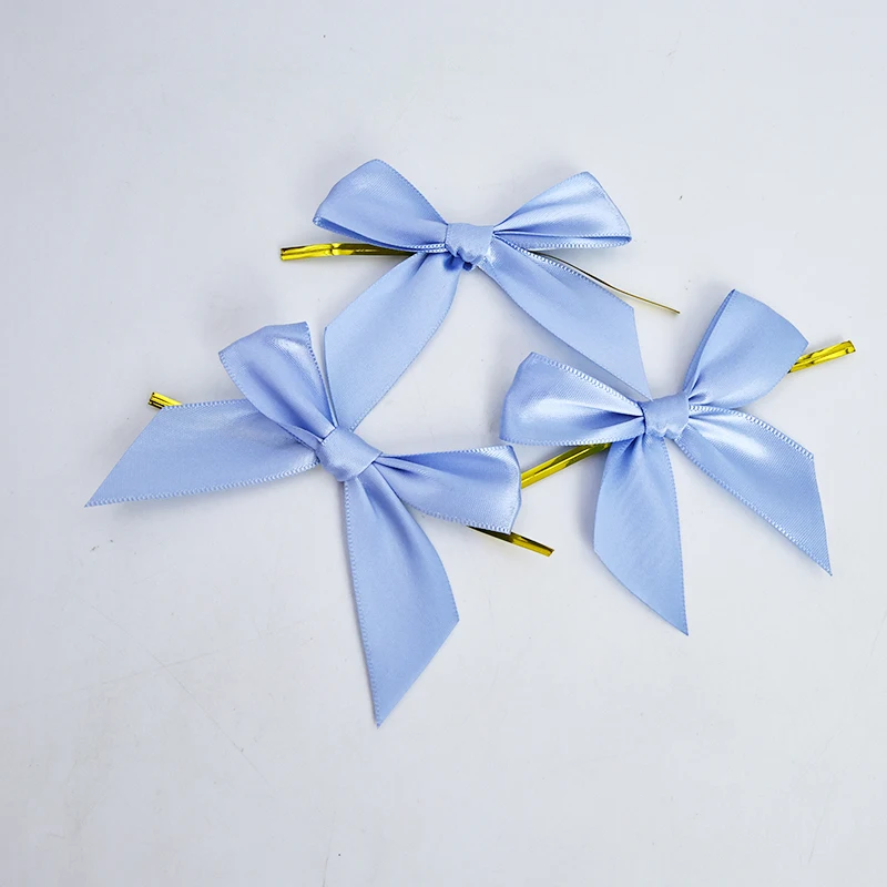 Blue Satin Ribbon Bow with Twist Tie Pre-Tied Polyester Gift Wrap for Christmas & Wedding for Gift Boxes & Decorations