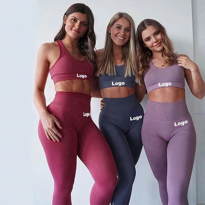 
Custom Women Sports Wear Seamless Fitness Sports Bra And Leggings Gym Clothing Two Piece Yoga Set 