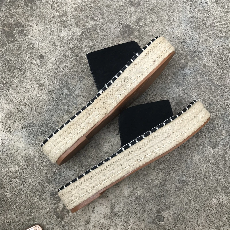 Basic espadrilles slip on flat jute slipper slides women strap sandal shoes