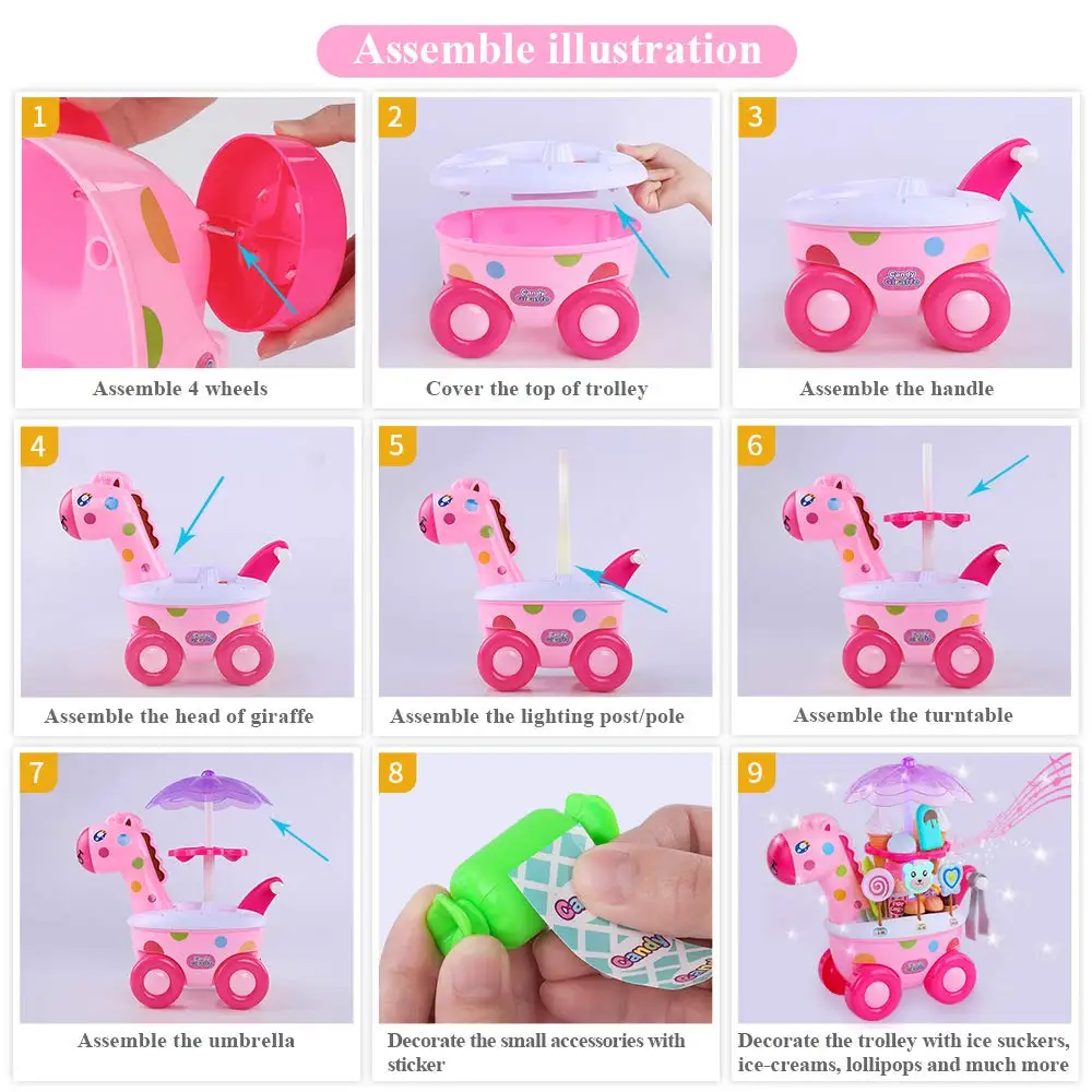 35pcs Deluxe Ice Cream Toy Cart - Storage Trolley with Cupcakes, Desserts, and Candy Shop Pretend Play Food Set