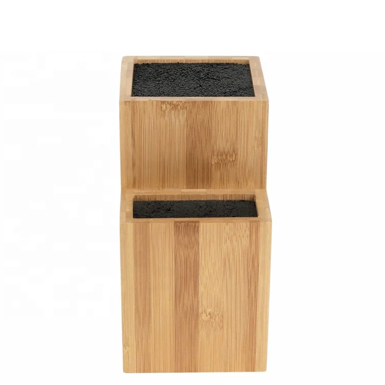 Universal Knife Holder Two-Tier Knife Storage Bamboo Knife Block with Bristle