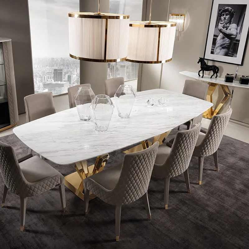 
Dining table modern stainless steel table frame marble top for dining room 