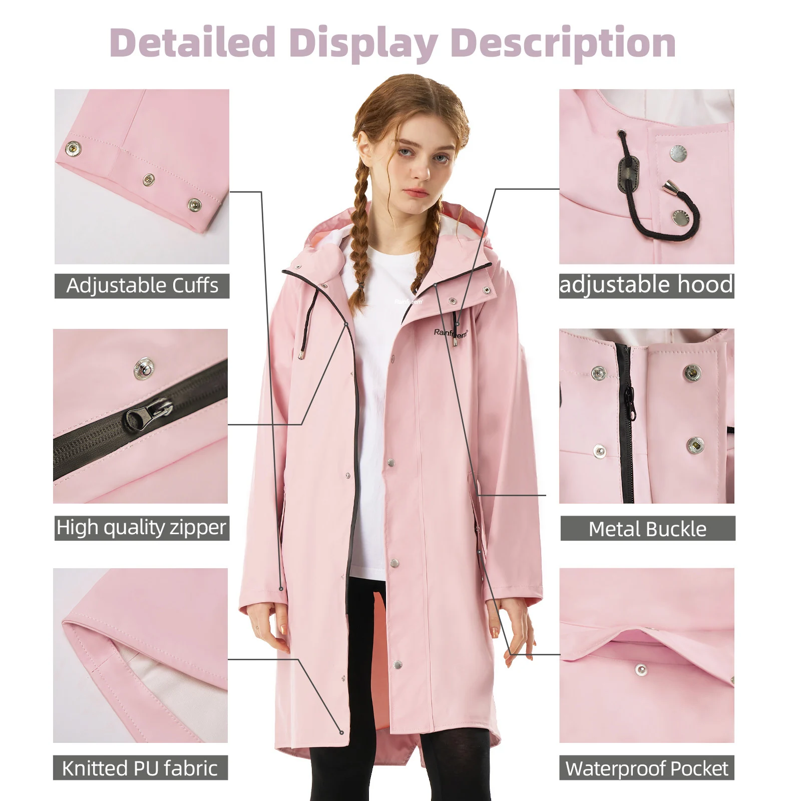 Rainfreem  PU Raincoat Security Raincoat For Fashion Adult Customization long size raincoat