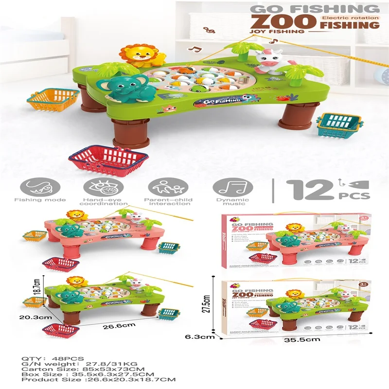Educational toy Zoo shape indoor interactive magnetic fishing music rotating fishing toy
