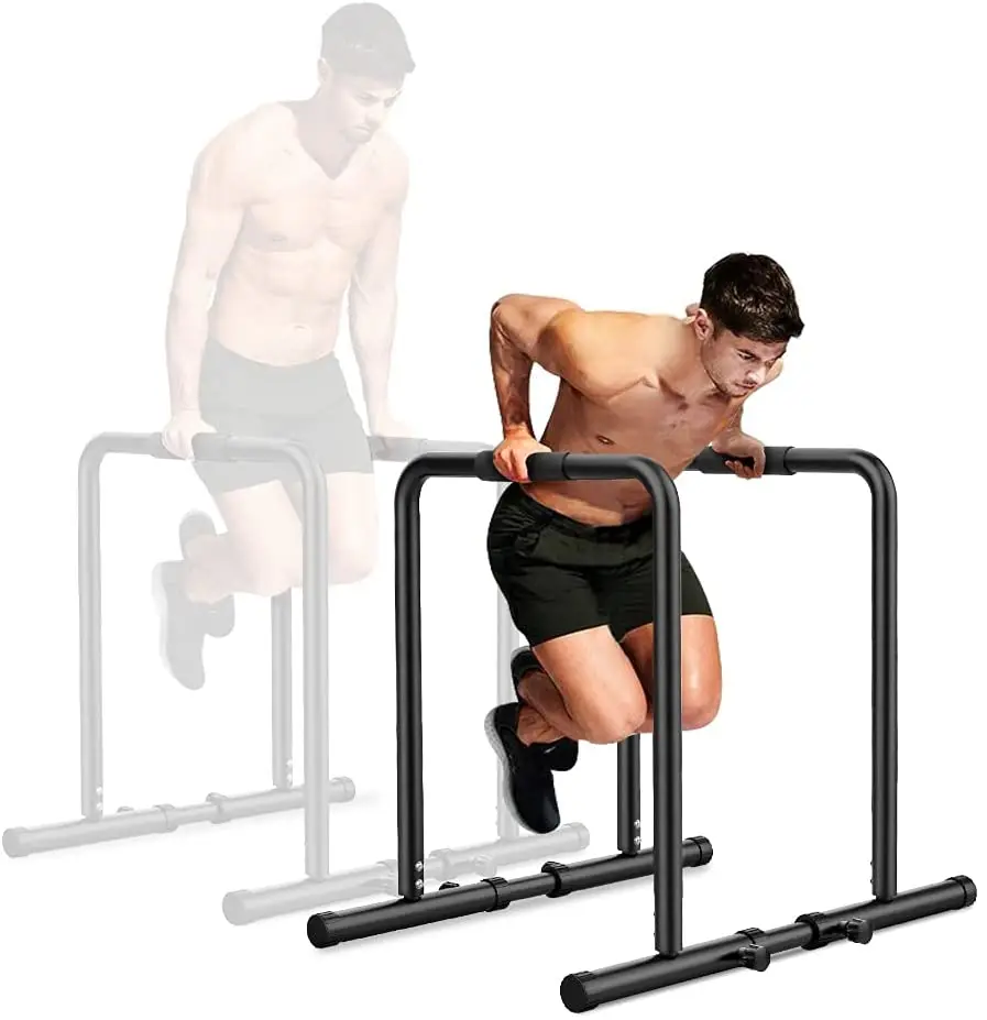 WellShow Sport Adjustable Dip Bar Heavy Duty Steel Dip Station with Two Safety Connectors Parallettes Equipment For Trainer