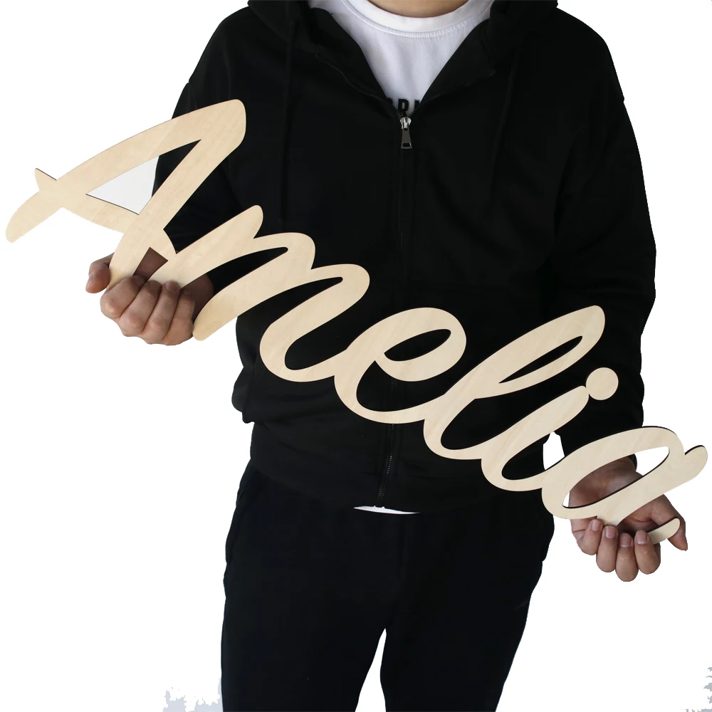 Tailai Laser cutting welcome wooden words Sculpture Hanging Decor Door  Room Decoration Personalized Wooden Name Sign
