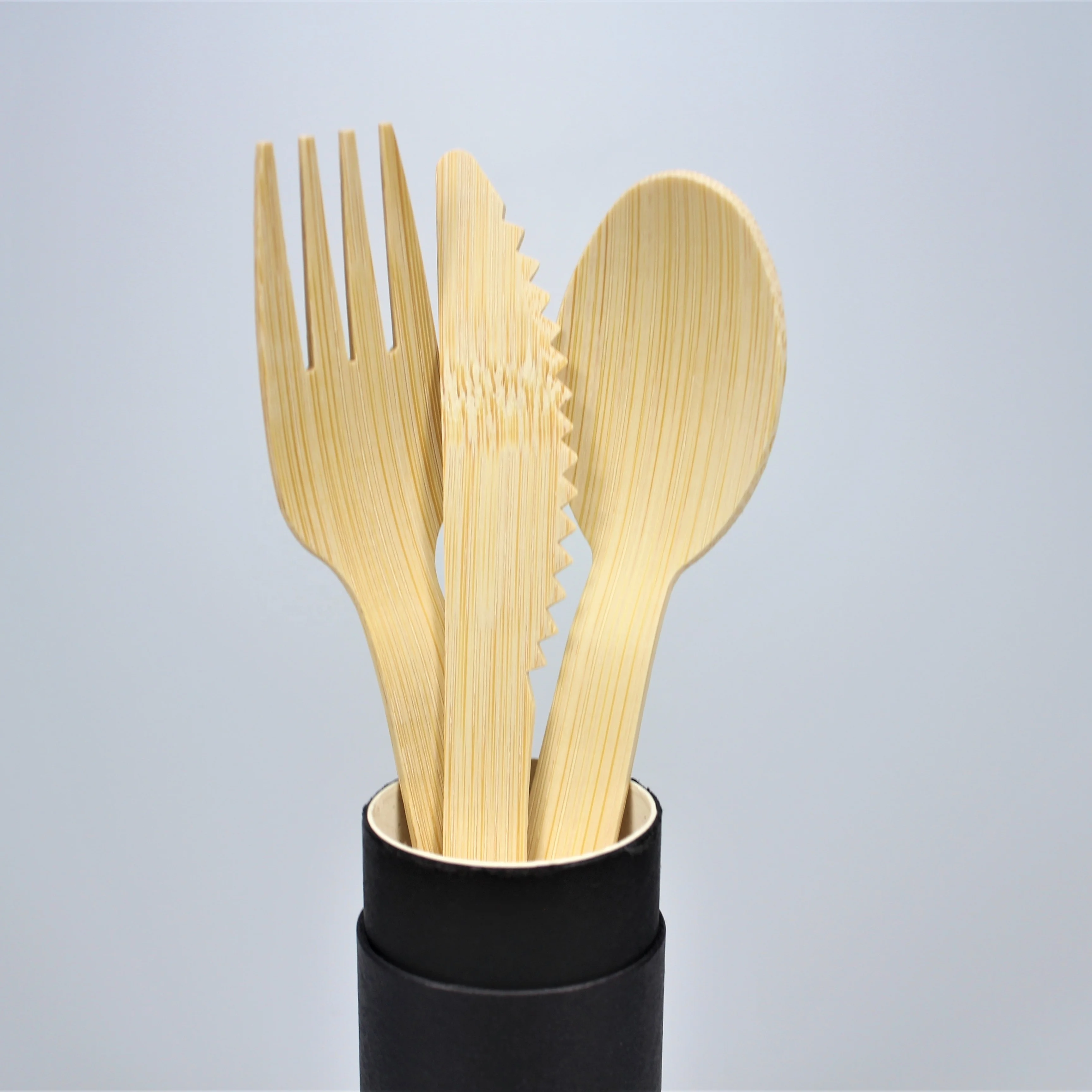 
Amazon Best Seller Bamboo Fork Knife Wholesale Custom LOGO Disposable Bamboo Kitchen Spoon Knife Set Fork Cutlery Flatware 
