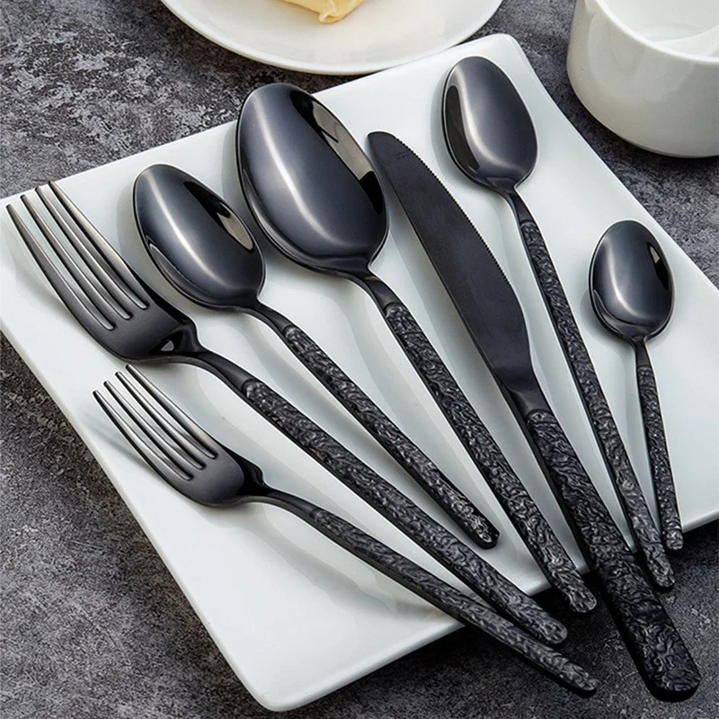 Cutlery hammered flatware golden 18/10 cutlery kitchen flatware modern forged gold silver premium stainless steel cutlery set