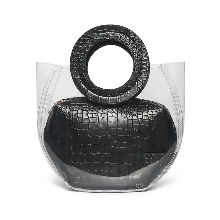 
Trendy style Fashion girls Waterproof tote bags Transparent pvc women jelly purses and handbags set 